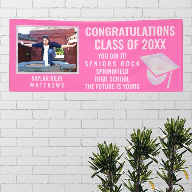 Graduation Pink Opal 1 Photo Congratulations Banner (Creator Uploaded)