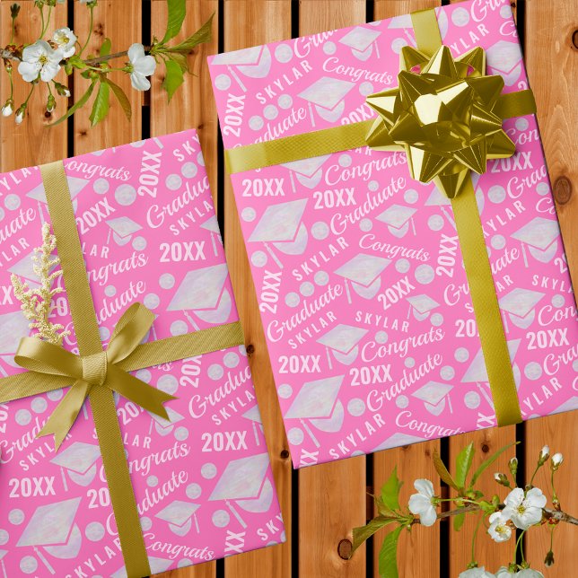 Graduation Pink Opal Chic Polka Dot Graduate Wrapping Paper (Creator Uploaded)