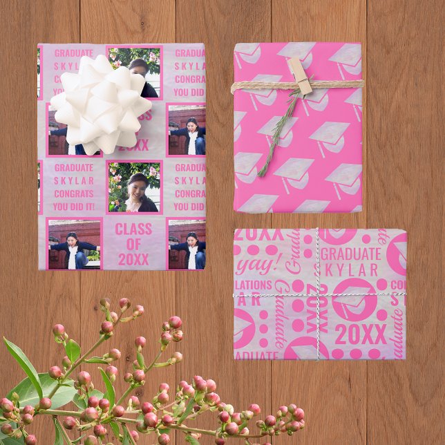 Graduation Pink Opal Trendy Assortment Photo Wrapping Paper Sheet (Creator Uploaded)