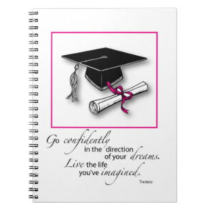 Graduation Pink Polka Dots Hat, Diploma Spiral Notebook