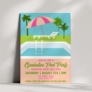 Graduation Pool Party Summer Tropical Poolside Invitation