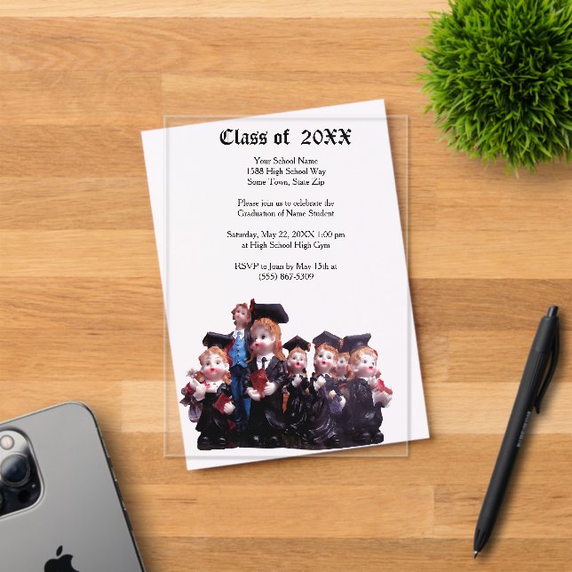 Graduation Porcelain Figurines Photo Class of 20XX Acrylic Invitations (Insitu (Invitation Card))