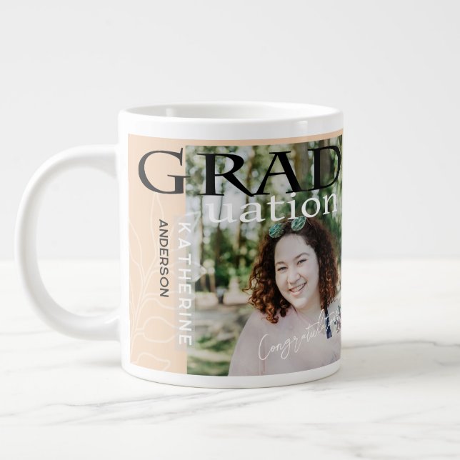 Graduation Poster Styled Photo Beige Large Coffee Mug (Left)