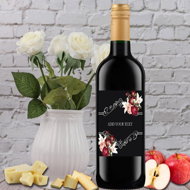 Graduation Pretty Red Roses Lilies on Black  Wine  Wine Label (Creator Uploaded)