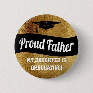 Graduation Proud Father Faux Gold Grad Cap 6 Cm Round Badge