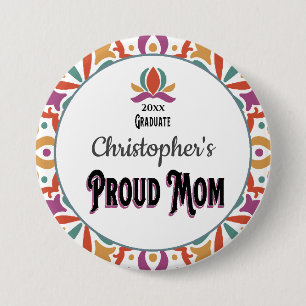 Graduation Proud Mom Parent Son Monogram Grad 7.5 Cm Round Badge