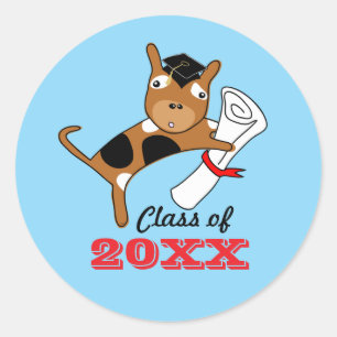 Graduation Puppy with Diploma Blue Sticker