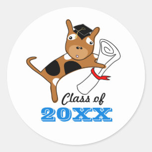 Graduation Puppy with Diploma White Sticker