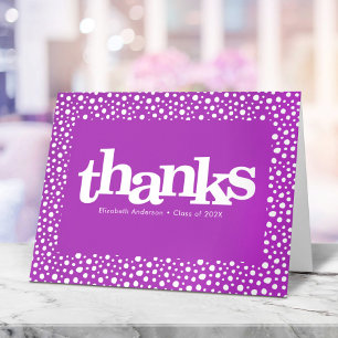 Graduation purple bold typography confetti dots thank you card