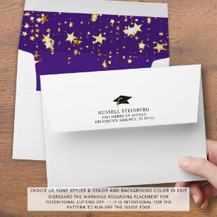 Graduation Purple Gold Stars Return Address Envelope