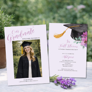 Graduation Purple In Bloom Floral Photo Invitation