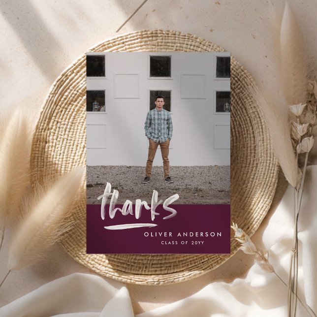 Graduation purple script 3 photo thank you invitation (Creator Uploaded)