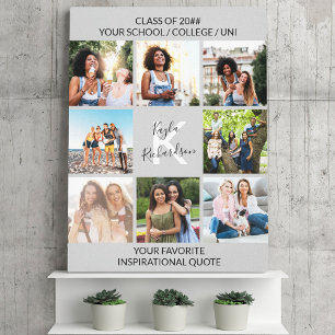 Graduation Quote 8 Photo Collage Monogrammed Grey Canvas Print