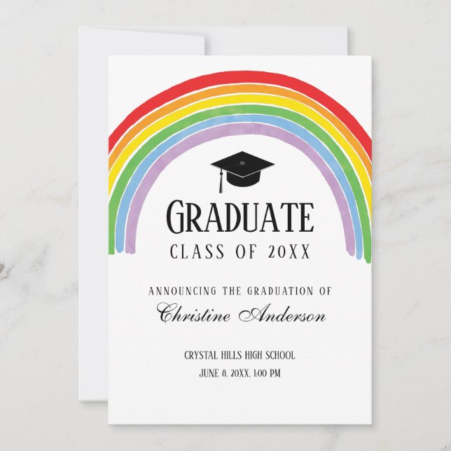 Graduation Rainbow with Black Grad Cap Announcement (Front)