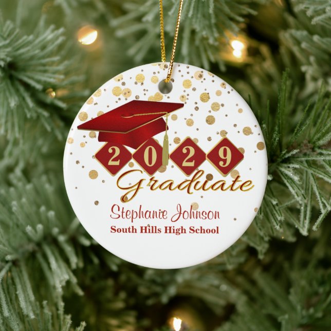 Graduation Red and Gold Ceramic Ornament (Tree)