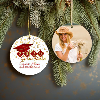 Graduation Red and Gold Photo Ceramic Tree Decoration