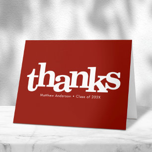 Graduation red bold simple modern typography thank you card