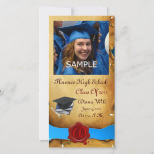 GRADUATION  RED BROWN WAX SEAL MONOGRAM blue Announcement