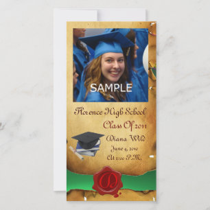 GRADUATION  RED BROWN WAX SEAL MONOGRAM green Announcement