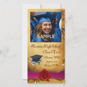 GRADUATION  RED BROWN WAX SEAL MONOGRAM pink Announcement