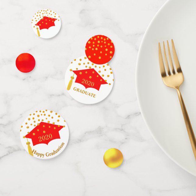 Graduation Red Cap & Gold Table Confetti (Group)
