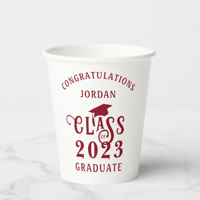 Graduation Red Class Year Congrats Name Paper Cups (Front)