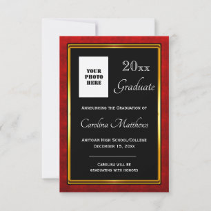 Graduation Red Gold Frame Black Graduation Announcement