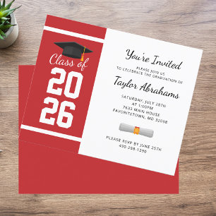 Graduation Red White Grad Party 2026 Invitation