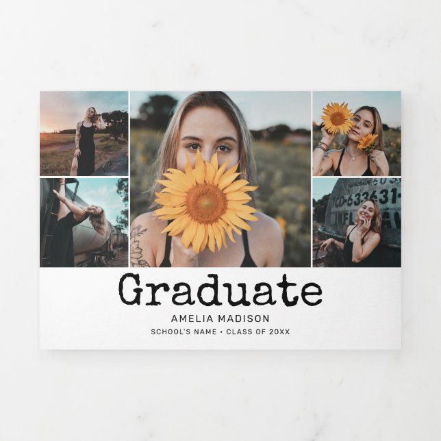 Graduation Retro 10 Photo White Tri-Fold Announcement (Cover)