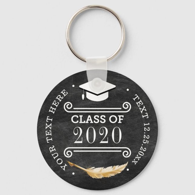 Graduation Retro Chalkboard Personalized Key Ring (Front)