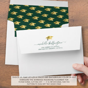 Graduation Return Address Dark Green Gold Script Envelope