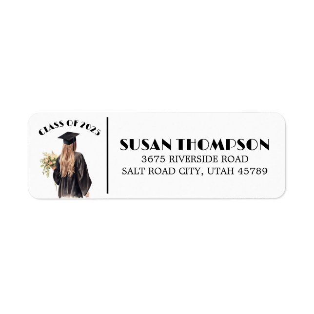 Graduation Return Address Label (Evergreen/Female) (Front)