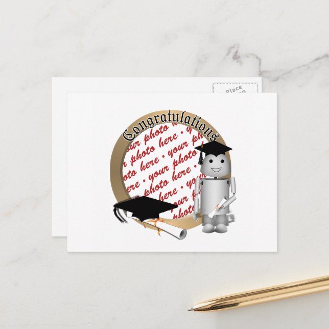 Graduation Robot Photo Frame Announcement Postcard (Front/Back In Situ)
