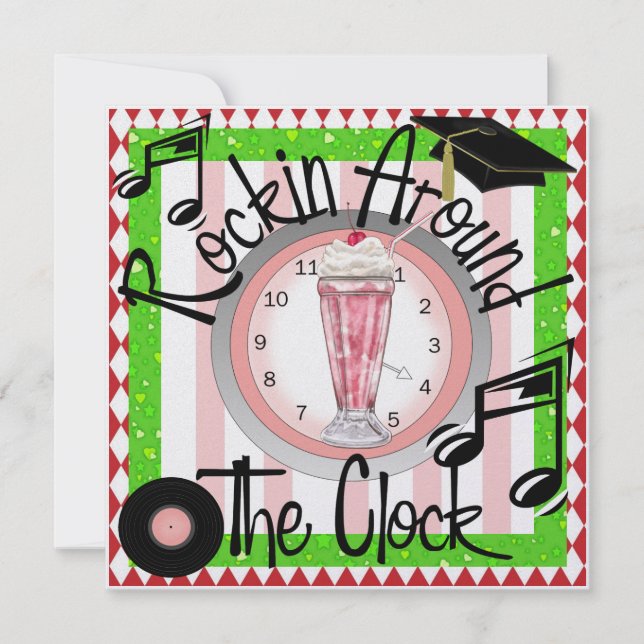 Graduation Rockin' Around the Clock Party - SRF Invitation (Front)