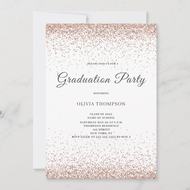 Graduation Rose Gold Glitter Party Invitation (Front)