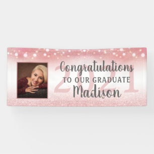 Graduation Rose Gold Pink Glitter Lights Photo Banner