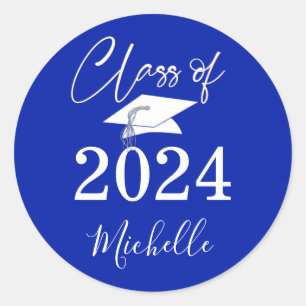 Graduation Royal Blue Script Class Year Classic Round Sticker