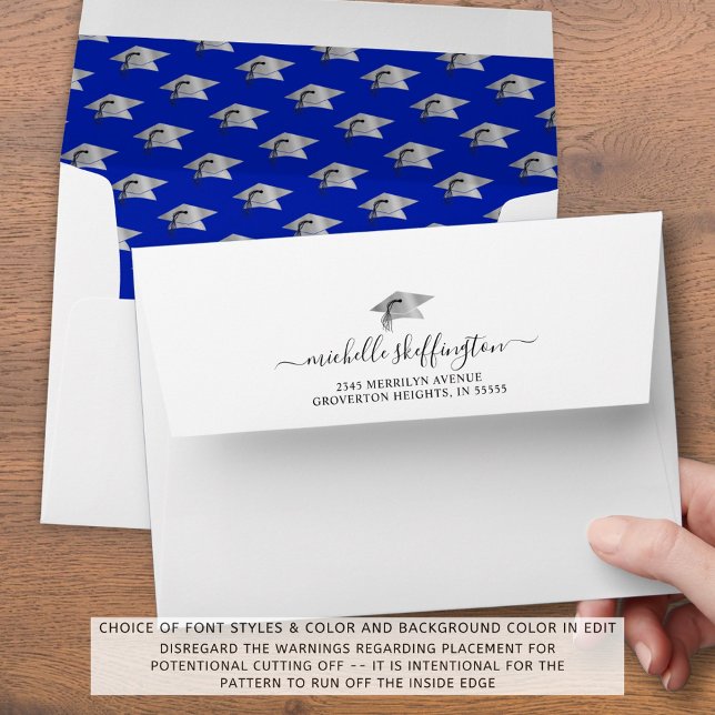 Graduation Royal Blue Silver Cap Pattern Envelope (Creator Uploaded)