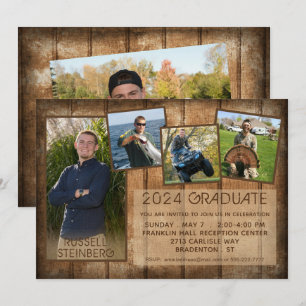Graduation Rustic Country Wood 5 Photo Invitation