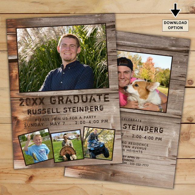 Graduation Rustic Wood 5 Photo Invitation (Creator Uploaded)