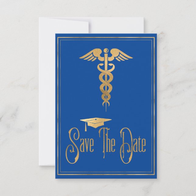 Graduation Save The Date Blue Gold Medicine (Front)