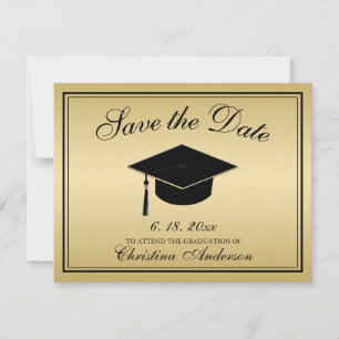 Graduation Save the Date Gold Black Script Cap Announcement