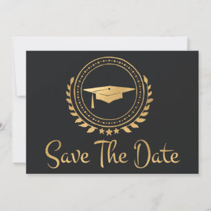 Graduation Save The Date Gold Grad Grey