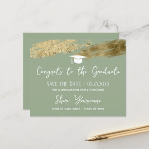 Graduation Save the date Gold Sage Green 