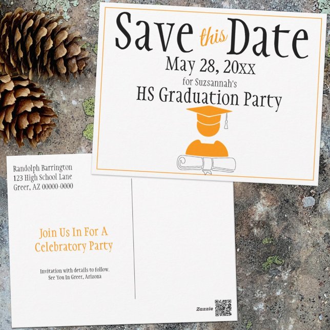 Graduation Save The Date Minimalist White Gold Postcard (Creator Uploaded)