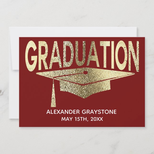 Graduation Save The Date Modern Faux Gold Red Invitation (Front)