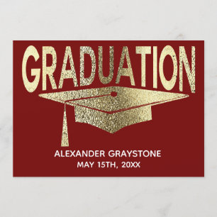 Graduation Save The Date Modern Faux Gold Red Invitation