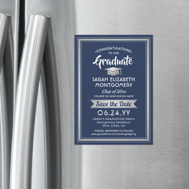 Graduation Save the Date Navy Blue and White Magnetic Invitation (Creator Uploaded)