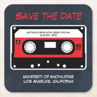 Graduation Save The Date Retro Song Tape Mix Blue