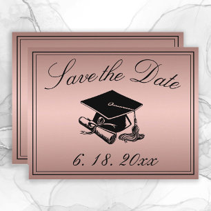 Graduation Save the Date Rose Gold Cap Diploma Announcement